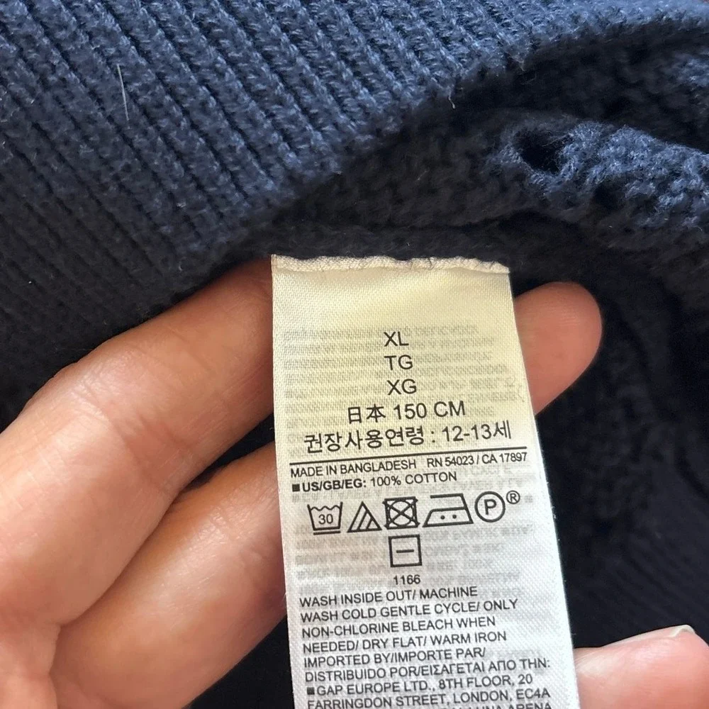 Gap Girls Sweater Size XL Open Knit Navy Blue Ruffle Preppy‎ Feminine